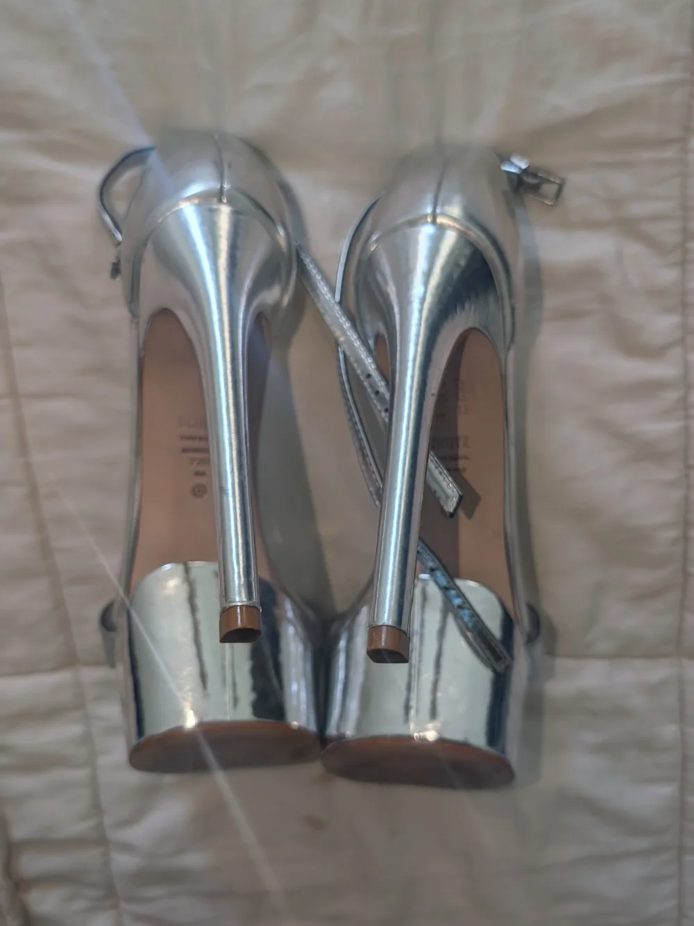 Schutz Silver Specchio Leather Platform Sandal